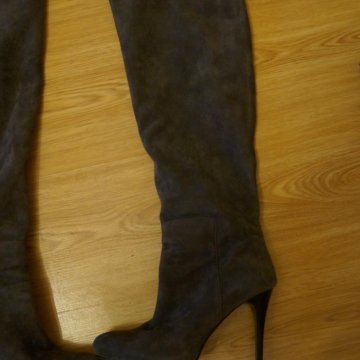 Сапоги серые замшевые