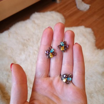 Серьги+кольцо серебро 925