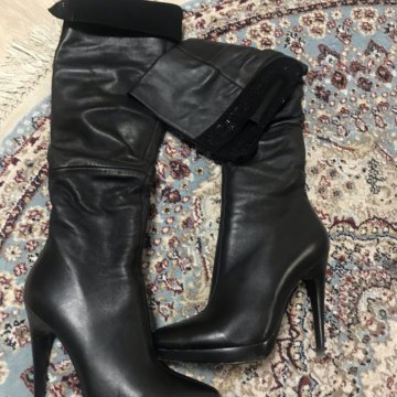 Кожаные сапоги ботфорты