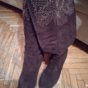 Сапоги замша, мех натуральный