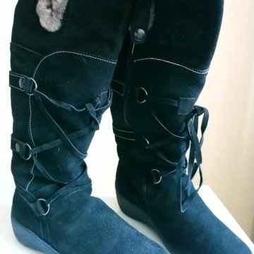 Сапоги женские, 42 размер, замша, натуральный мех