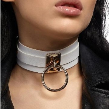 Чокер ошейник с кольцом кожаный белый