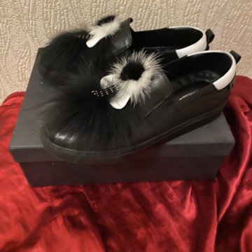 Туфли из натуральной кожи с мехом кролика