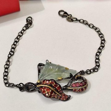 Браслет с аквамарином и гранатами, серебро, золото