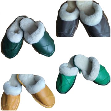 Кожаные тапочки из меха овчины