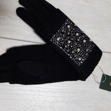 Перчатки двойные с бусинками