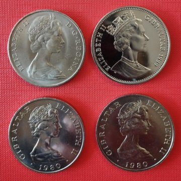 Гибралтар 1 крона, 4 монеты, 1968, 1980, 1999 гг