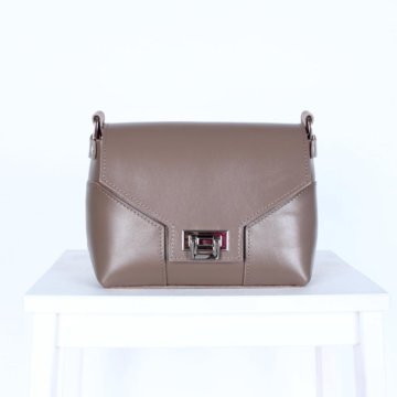 Женская сумка через плечо из натуральной кожи серо