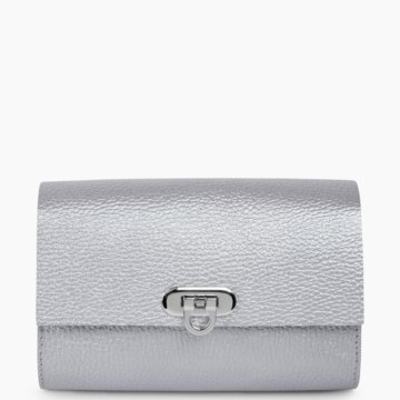 Женская кожаная поясная сумка серебристая A008 sil