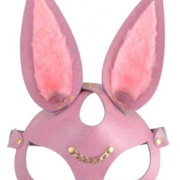Розовая кожаная маска Зайка с длинными ушками
