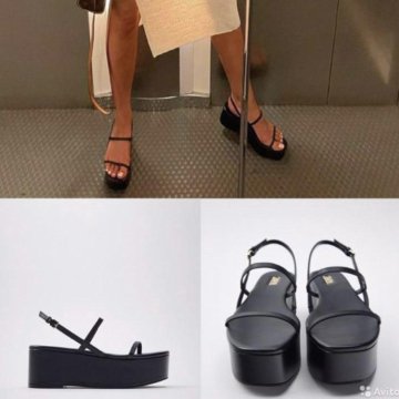 Кожаные чёрные сандалии Zara