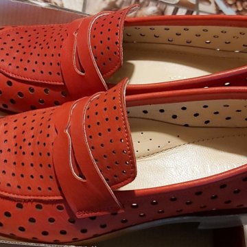 Туфли женские, кожаные, коралловый цвет