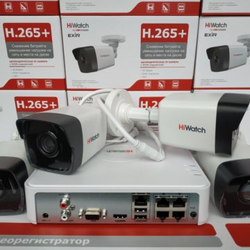 HiWatch 4 IP камеры 2Мп + ресивер с PoE