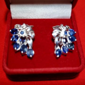 Серьги классические: Сапфиры.925.белое золото