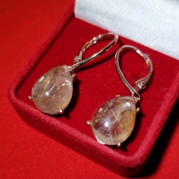 Серьги классические: Рутиловый кварц.925 Золото