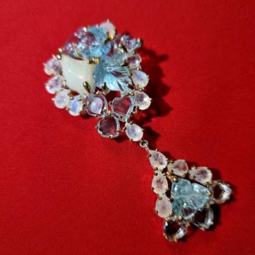 Брошь Зима.Аквамарин.Топаз.Опал.925.