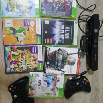 Xbox 360 kinekt, 2 джойстика, 8 игр.