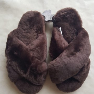 Меховые шлепанцы из овчины (мутон) коричневые