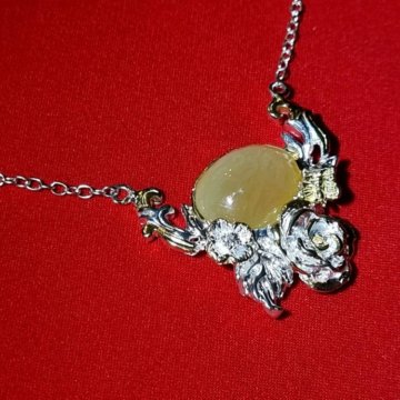 Колье: Опал Желтый.925.белое и желтое золото