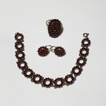 Винтажный комплект. Серебро, Чешский гранат.