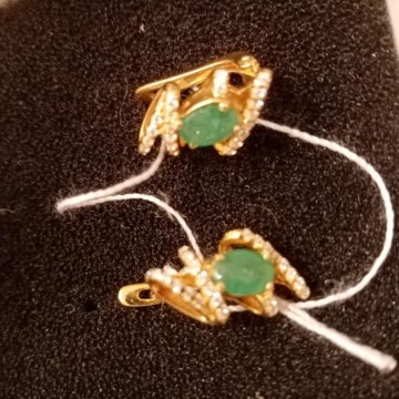 Серги серебро позолота с изумрудом