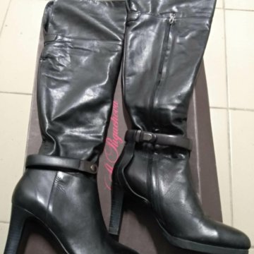 Кожаные итальянские сапоги Alla Pugacheva с мехом