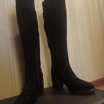 Сапоги замша зима мех высокие