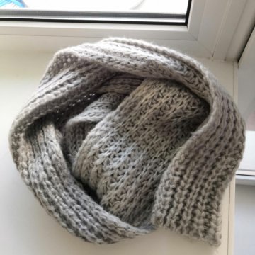 Шарф серый вязаный размер 218*16