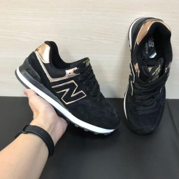 Кроссовки New Balance 574 черные с золотым