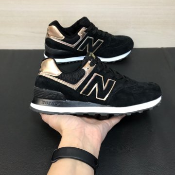 Кроссовки New Balance 574 черные с золотым