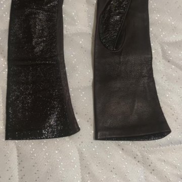 Кожаные перчатки, кожа+ лак, демисезонные