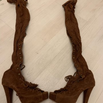 Ботфорты Borismama замшевые с открытым мыском 38