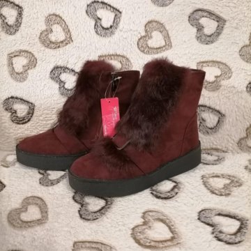 Полусапожки бордовые зимние