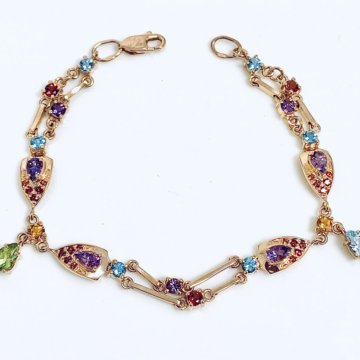 Золотой браслет гранат, цитрин, аметист, топаз