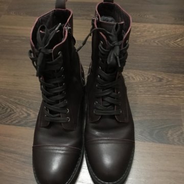 Ботинки нат кожа нат мех бордовые