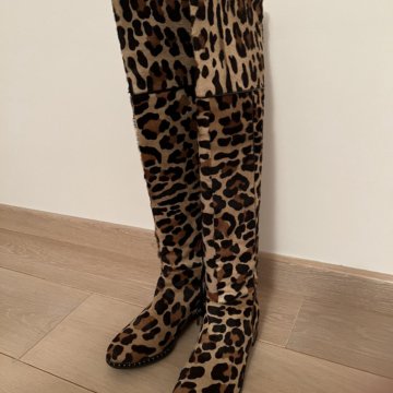 Ботфорты леопард кожа мех сверху