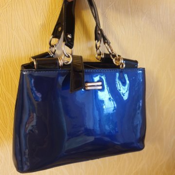 Сумка лаковая синий металлик
