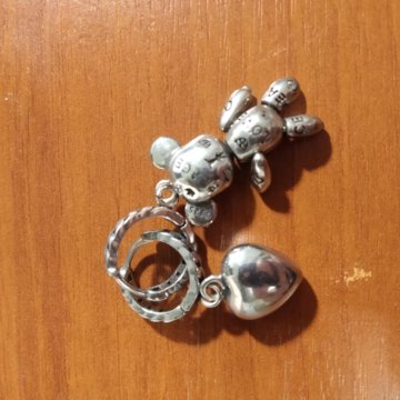 Серьги серебро 925 сердце и мишка под tous