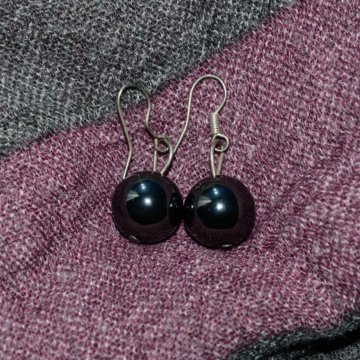 Серьги тёмно-серебристые шарики (новые)