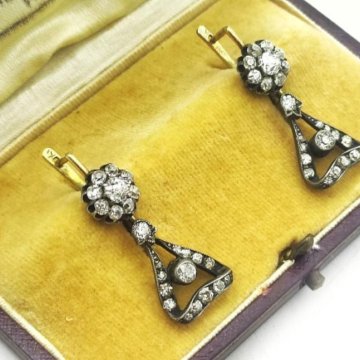 ЗОЛОТО 583 ПРОБА НЭП СЕРЬГИ БРИЛЛИАНТЫ 2 ct
