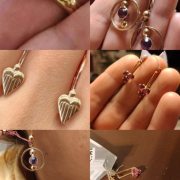 Серьги золотые с александритом, кольцо 