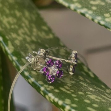 Cерьги-пусеты с наноаметистами и фианитами, 925