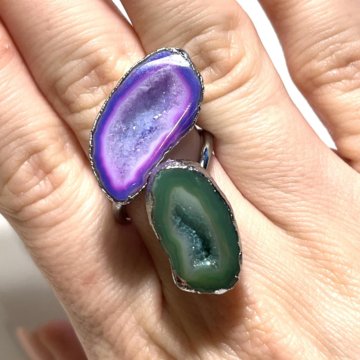 Двойное кольцо срез агата