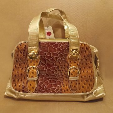 Сумка женская золото + коричневая, много отделений
