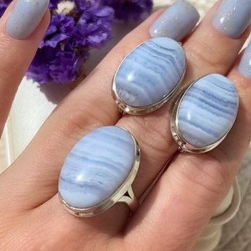 Сапфирин, голубой Агат, комплект, серебро