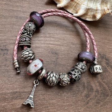 Кожаный браслет и Шармы Pandora