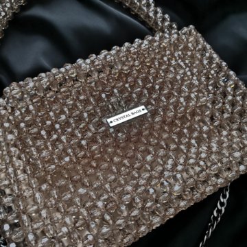 Сумка из бусин, большая, коричневая/кофейная