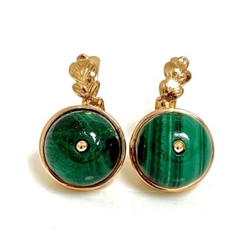 Золотые серьги с малахитом 583 проба СССР