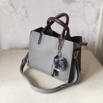 Сумка женская через плечо, серая, экокожа