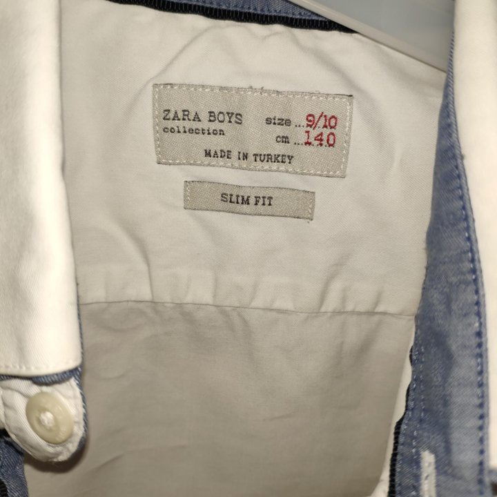 Рубашка zara 140 белая и голубая